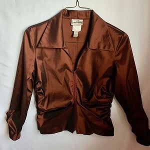 Joseph Ribkoff Iridescent Brown Zip up Jacket/Blouse with Ruched Sleeves